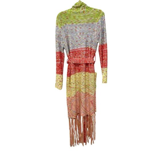 525 Fringe Space Dye Long Colorful Cardigan Color Block Sweater NWT - Picture 8 of 8